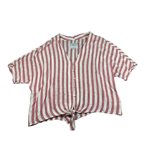 Rails Thea Red Stripe‎ Tie Front Button Down Oversized Top Size Small Carmine - Picture 2 of 7
